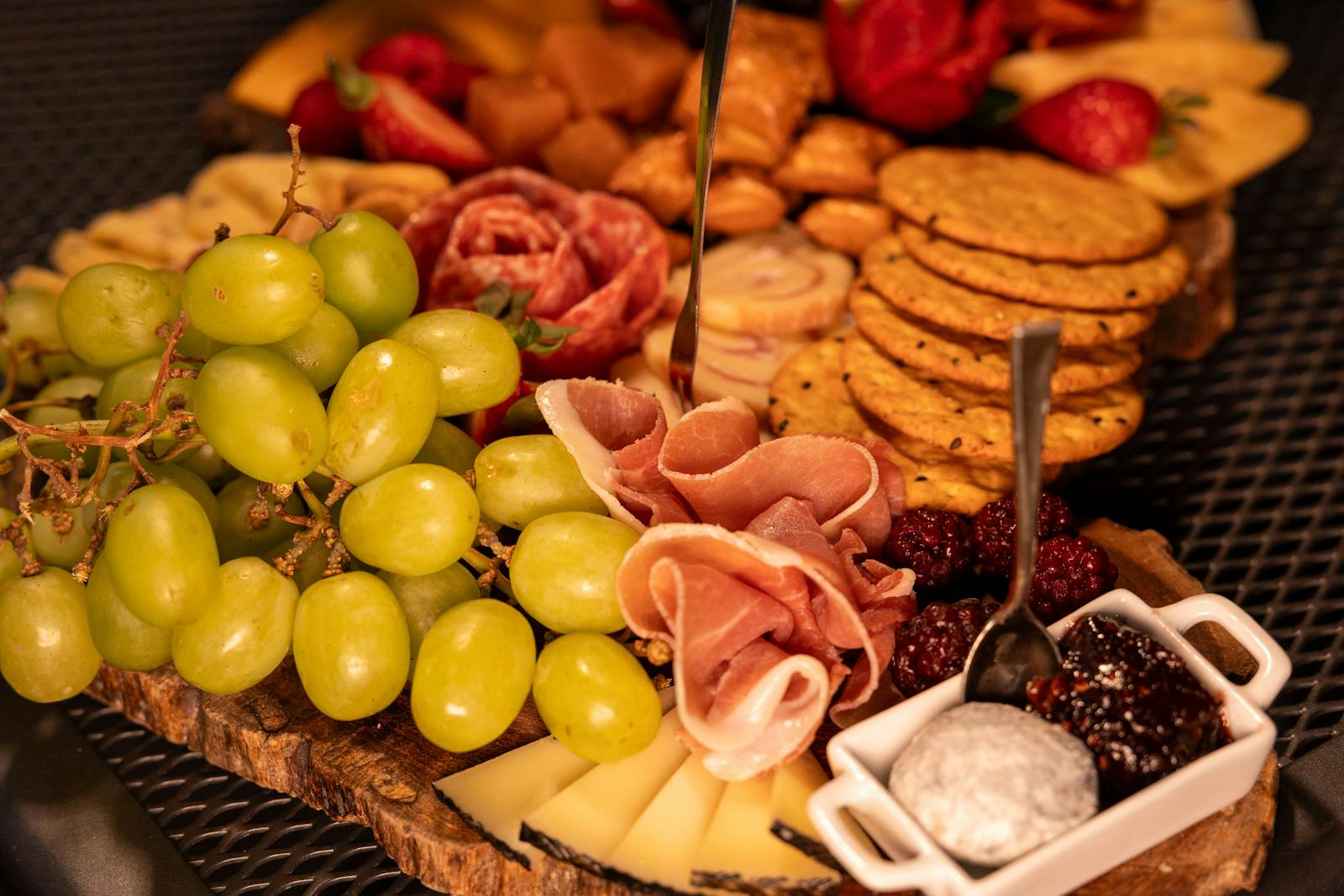 Abundant grazing board with grapes and crackers